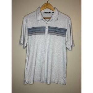 TravisMathew Mens Large Gray Heather Chest Stripe Pima Cotton Blend Polo Shirt